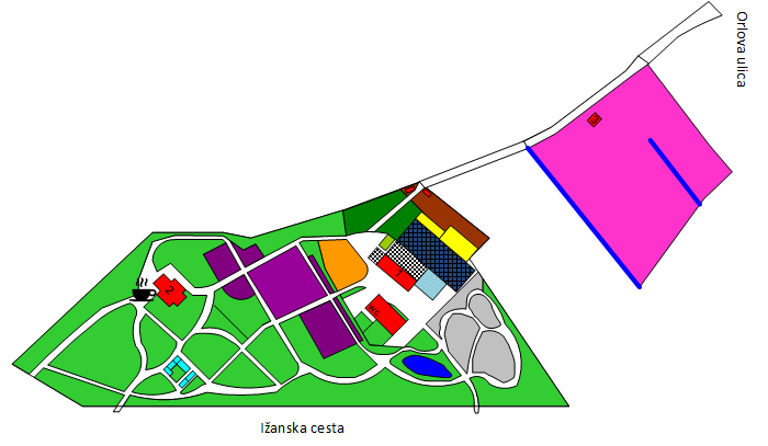 načrt botaničnega vrta, arboretum, rastlinjak, tropski rastlinjak, skalnjak, rastlinski sistem